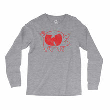 Load image into Gallery viewer, Eco-friendly, hand-printed, custom long sleeve t-shirt that’s super soft to the touch and features a Woo Pig Arkansas Razorbacks football graphic design