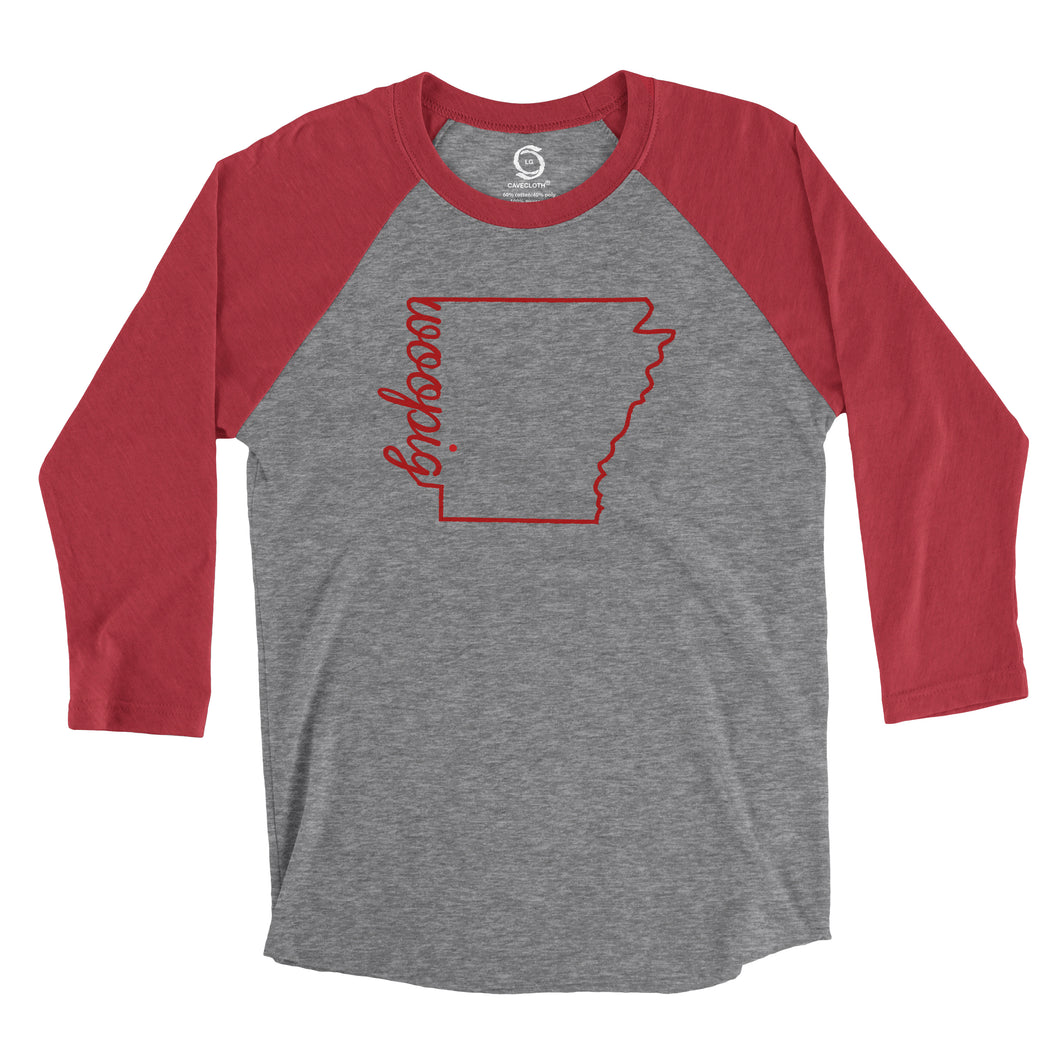 Eco-friendly, hand-printed custom super soft t-shirt that’s super soft to the touch and features a Arkansas Razorbacks Woo Pig Baseball graphic design