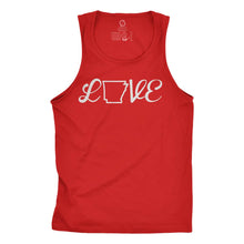Load image into Gallery viewer, Eco-friendly, hand-printed custom racer back tank that’s super soft to the touch and features a love Arkansas graphic design