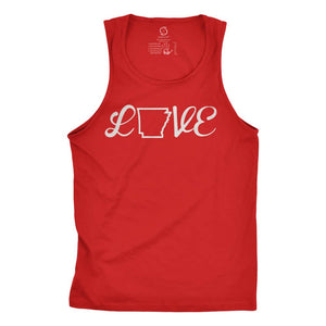 Eco-friendly, hand-printed custom racer back tank that’s super soft to the touch and features a love Arkansas graphic design