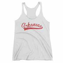 Load image into Gallery viewer, Eco-friendly, hand-printed custom racer back tank that’s super soft to the touch and features a Arkansas stitch Arkansas Razorbacks baseball graphic design