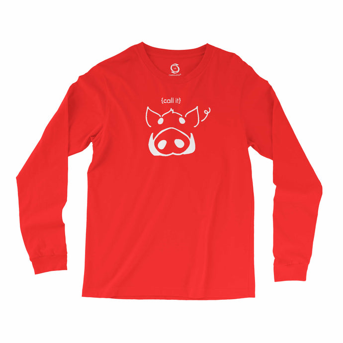 Eco-friendly, hand-printed, custom long sleeve t-shirt that’s super soft to the touch and features a Call It Arkansas Razorbacks football graphic design