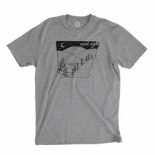 Load image into Gallery viewer, Eco-friendly, hand-printed custom super soft t-shirt that’s super soft to the touch and features a my heart belongs in the Ozarks graphic design