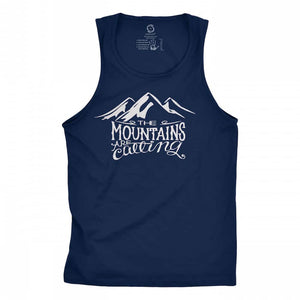 Eco-friendly, hand-printed custom racer back tank that’s super soft to the touch and features the mountains are calling John Muir graphic design