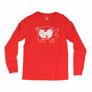 Eco-friendly, hand-printed, custom long sleeve t-shirt that’s super soft to the touch and features a Woo pig Arkansas Razorbacks football graphic design