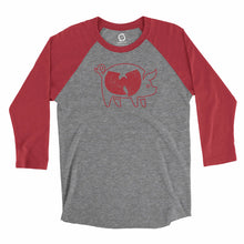 Load image into Gallery viewer, Eco-friendly, hand-printed custom super soft raglan that’s super soft to the touch and features a Woo Pig Arkansas Razorbacks football graphic design