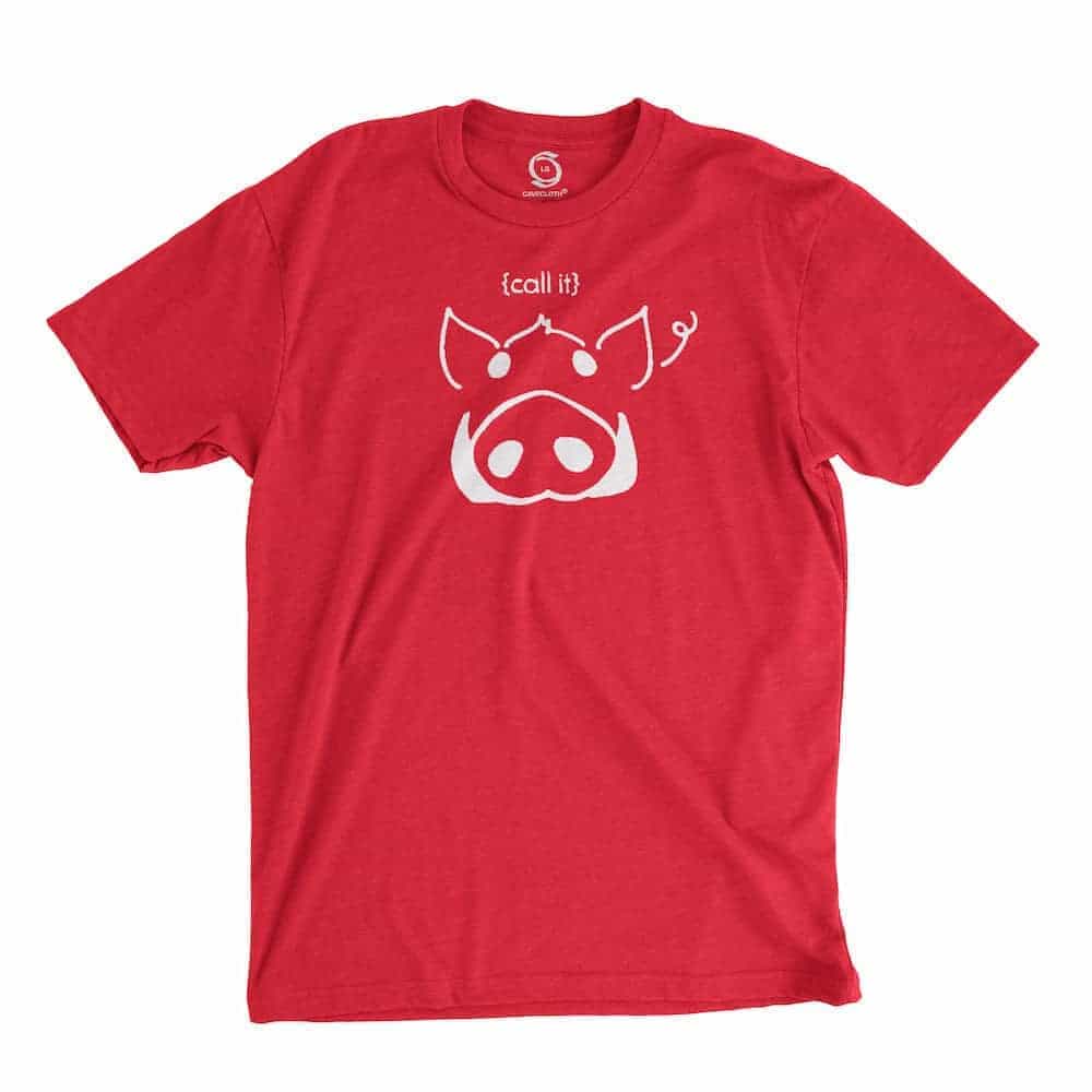 Eco-friendly, hand-printed custom t-shirt that’s super soft to the touch and features a call it Arkansas football graphic design