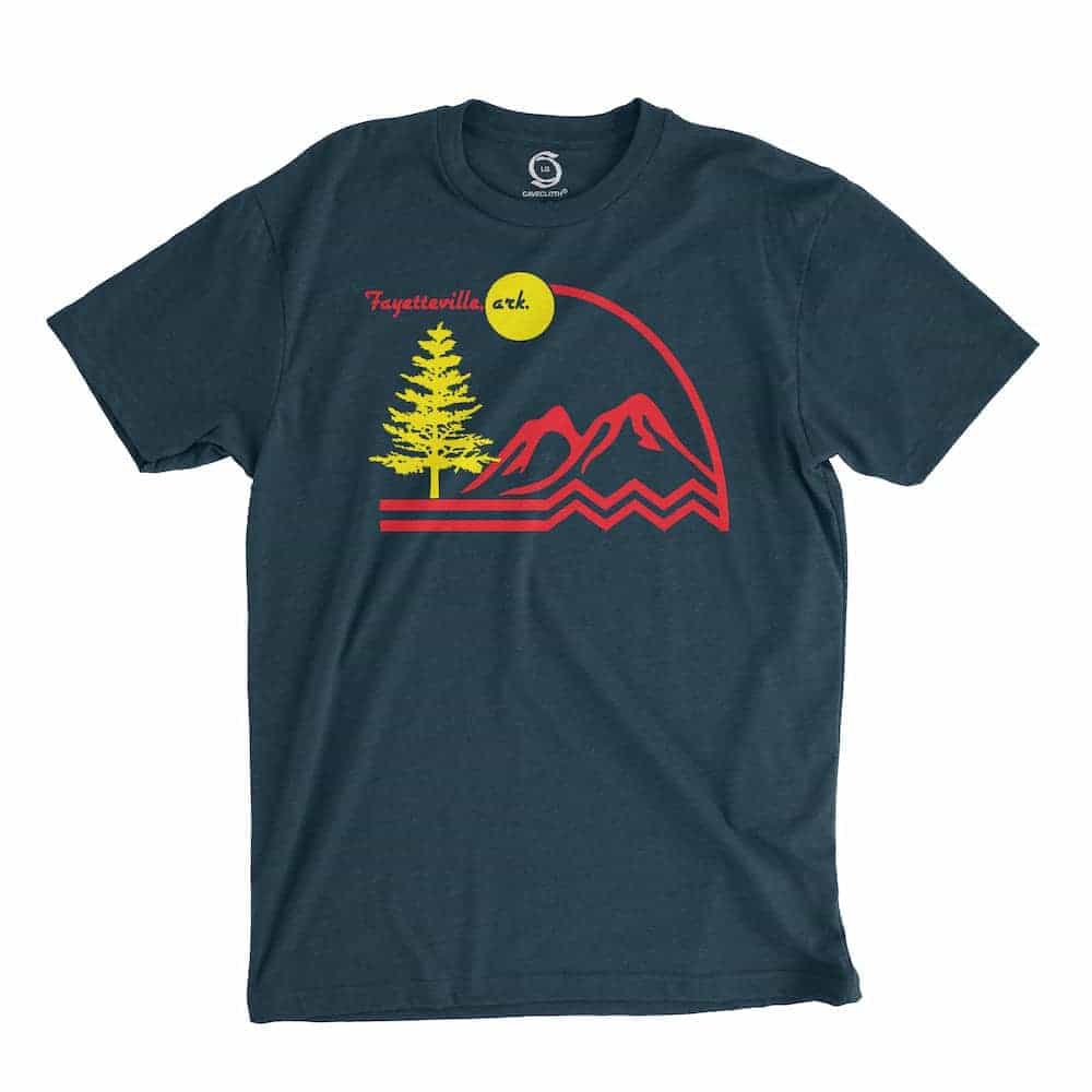 Eco-friendly, hand-printed custom t-shirt that’s super soft to the touch and features a Fayetteville Arkansas graphic design