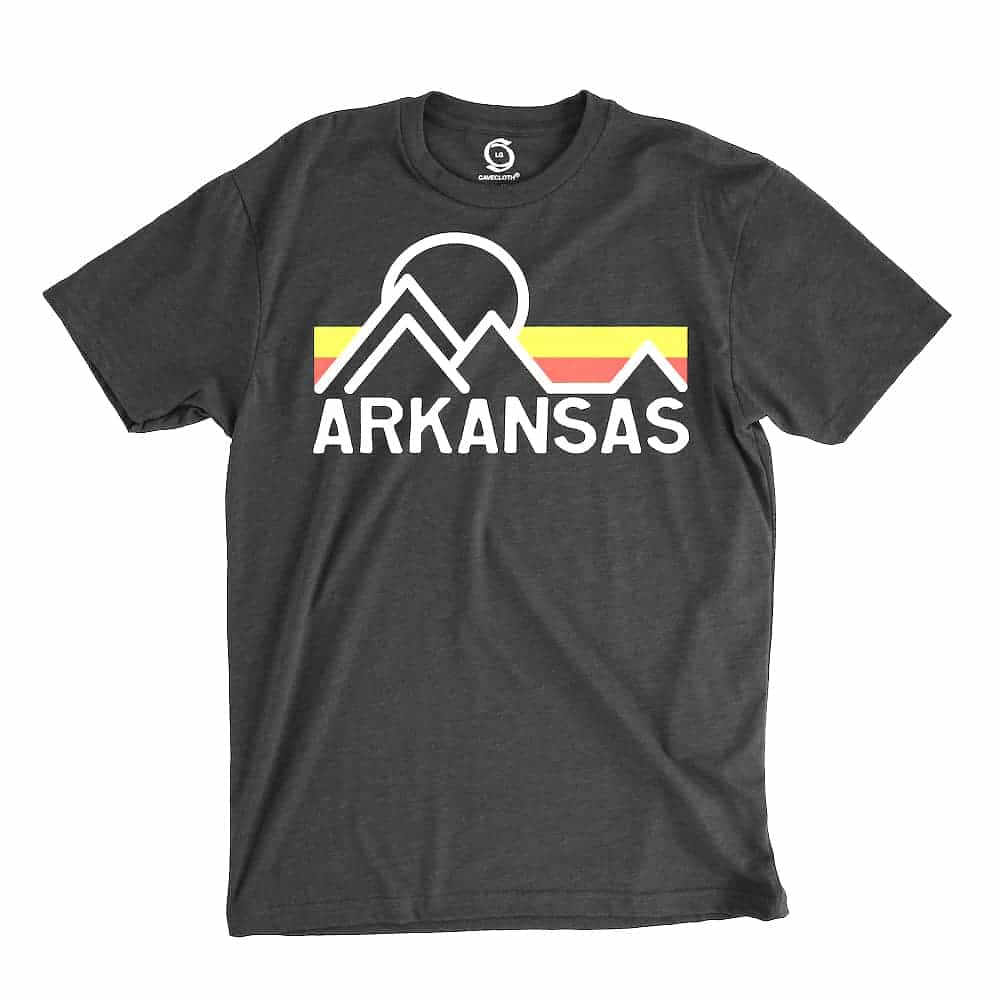 Eco-friendly, hand-printed custom t-shirt that’s super soft to the touch and features a retro Arkansas vintage graphic design