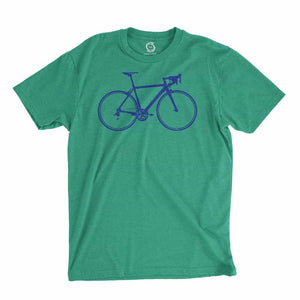 Eco-friendly, hand-printed custom t-shirt that’s super soft to the touch and features a road bike graphic design