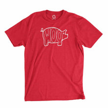 Load image into Gallery viewer, Eco-friendly, hand-printed custom t-shirt that’s super soft to the touch and features a woo pig Arkansas football graphic design