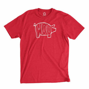 Eco-friendly, hand-printed custom t-shirt that’s super soft to the touch and features a woo pig Arkansas football graphic design